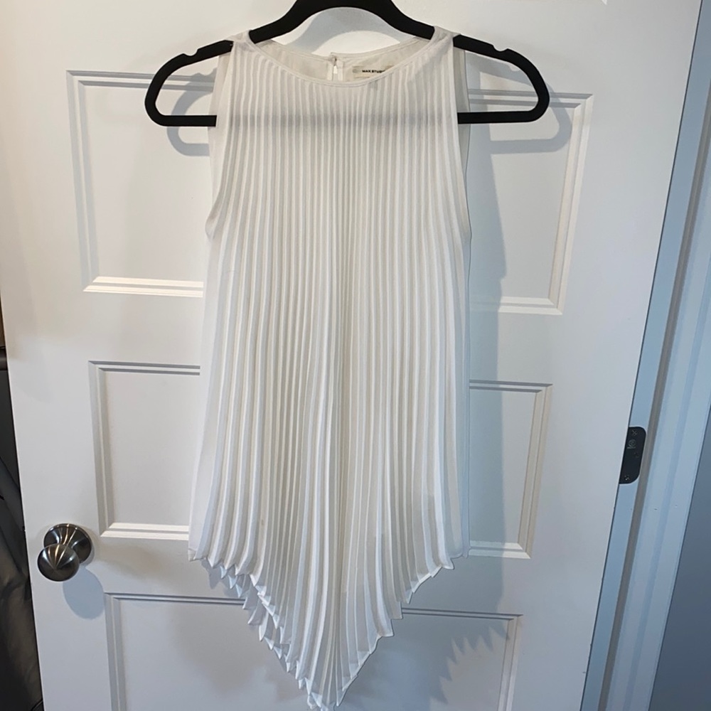 Max Studio Pleated White Chiffon Blouse